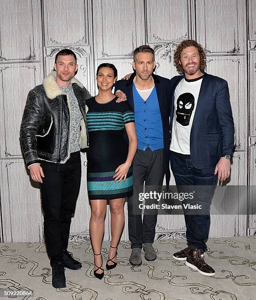 Actors Ed Skrein, Morena Baccarin, Ryan Reynolds and TJ Miller visit AOL Build Speaker Series to discuss their new film "Deadpool" at AOL Studios In...