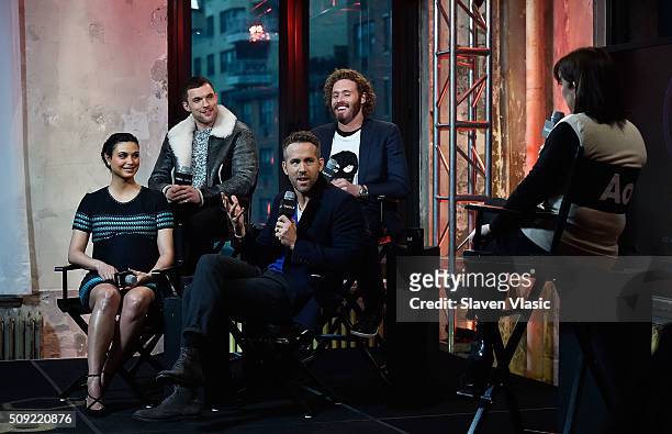Actors Morena Baccarin, Ed Skrein, Ryan Reynolds and TJ Miller visit AOL Build Speaker Series to discuss their new film "Deadpool" at AOL Studios In...