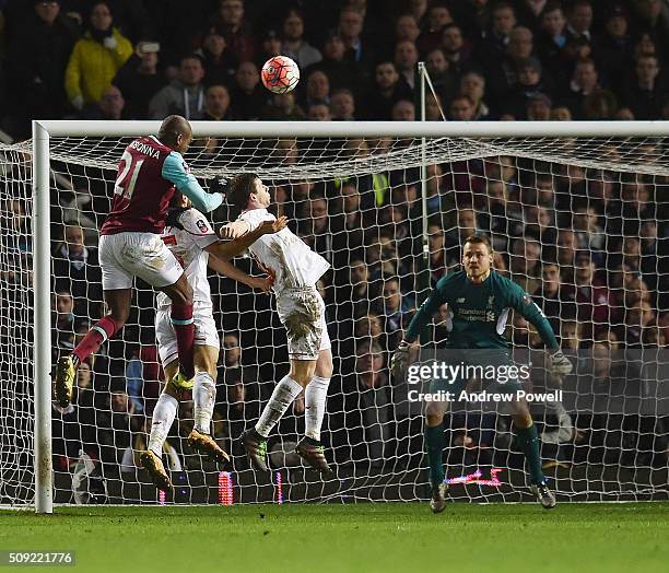 Angelo Ogbonna Obinze of West Ham United scores the winning goal during the The Emirates FA Cup Fourth Round Replay match between West Ham United and...
