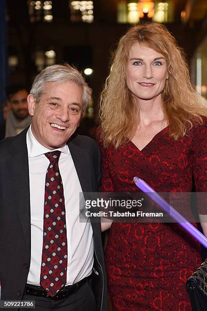 John Bercow, wife Sally Bercow attend the Press night for "Cirque Berserk!" at The Peacock Theatre on February 9, 2016 in London, England.