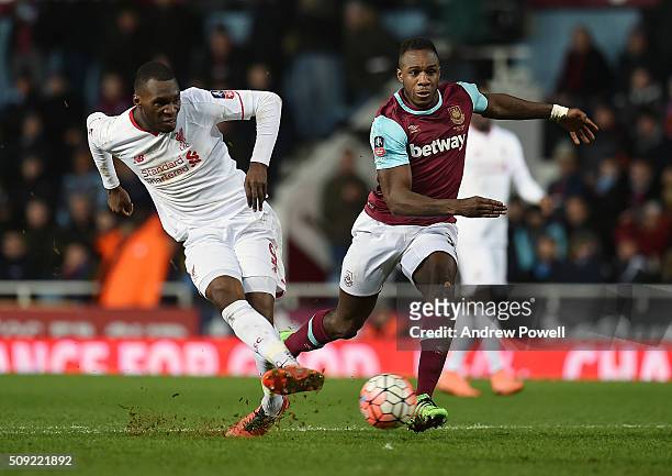 Christian Benteke of Liverpool shoots during The Emirates FA Cup Fourth Round Replay match between West Ham United and Liverpool at Boleyn Ground on...