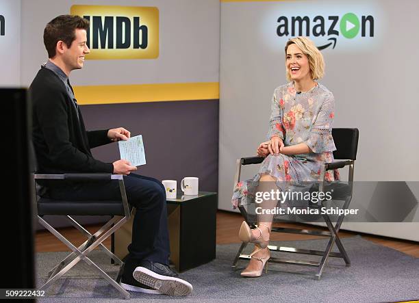 IMDb Asks host Ben Lyons speaks with actress Sarah Paulson on IMDb Asks on February 9, 2016 in New York City.