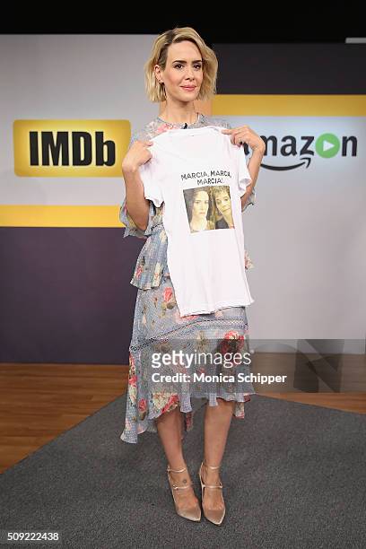 Actress Sarah Paulson appears On IMDb Asks on February 9, 2016 in New York City.