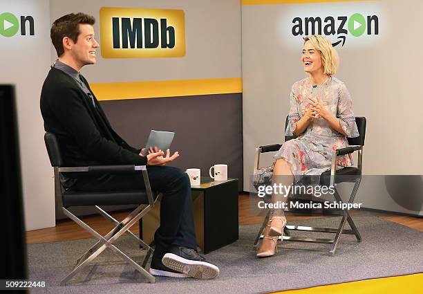 IMDb Asks host Ben Lyons speaks with actress Sarah Paulson on IMDb Asks on February 9, 2016 in New York City.