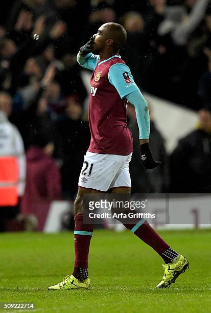 Angelo Ogbonna of West Ham United scores the winning goal the winning goal during the Emirates FA Cup Fourth Round Replay between West Ham United and...