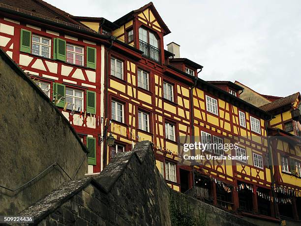 half-timbered houses, meersburg, lake constance, germany - meersburg stock pictures, royalty-free photos & images