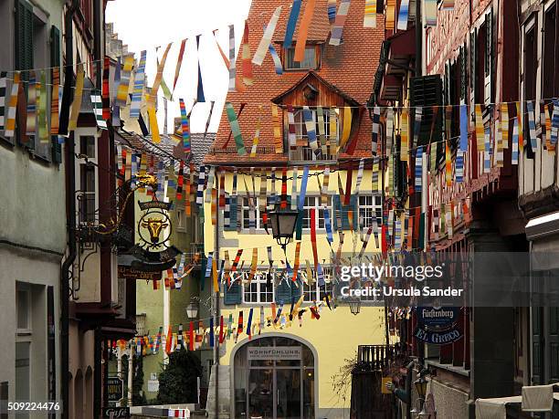 carnival decoration in the street, meersburg, lake constance, germany - fasching stock pictures, royalty-free photos & images