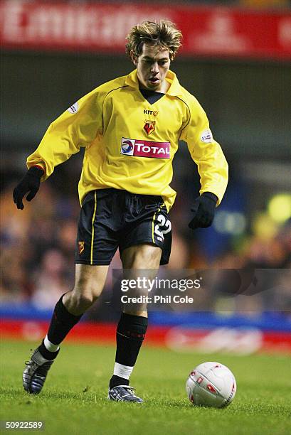 Lee Cook of Watford with the ball at his feet during the FA Cup Third round replay between Chelsea and Watford on January 14, 2004 at Stamford Bridge...