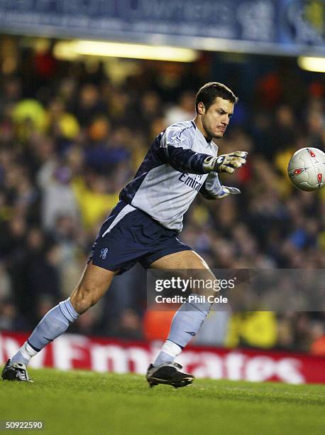 Carlo Cudicini of Chelsea kicks the ball up field during the FA Cup Third round replay between Chelsea and Watford on January 14, 2004 at Stamford...