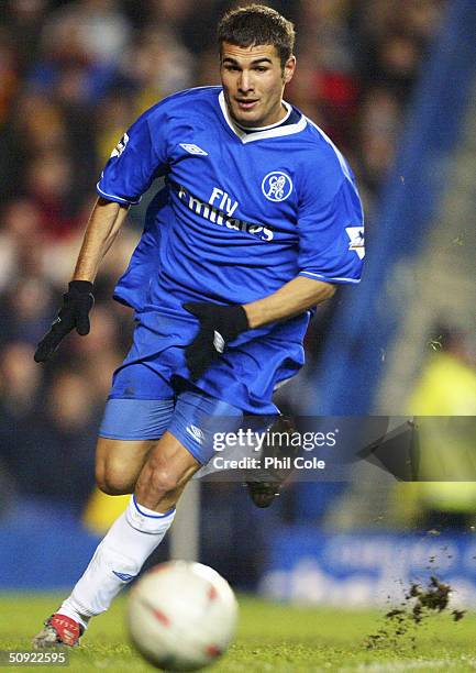 Adrian Mutu of Chelsea chases the loose ball during the FA Cup Third round replay between Chelsea and Watford on January 14, 2004 at Stamford Bridge...