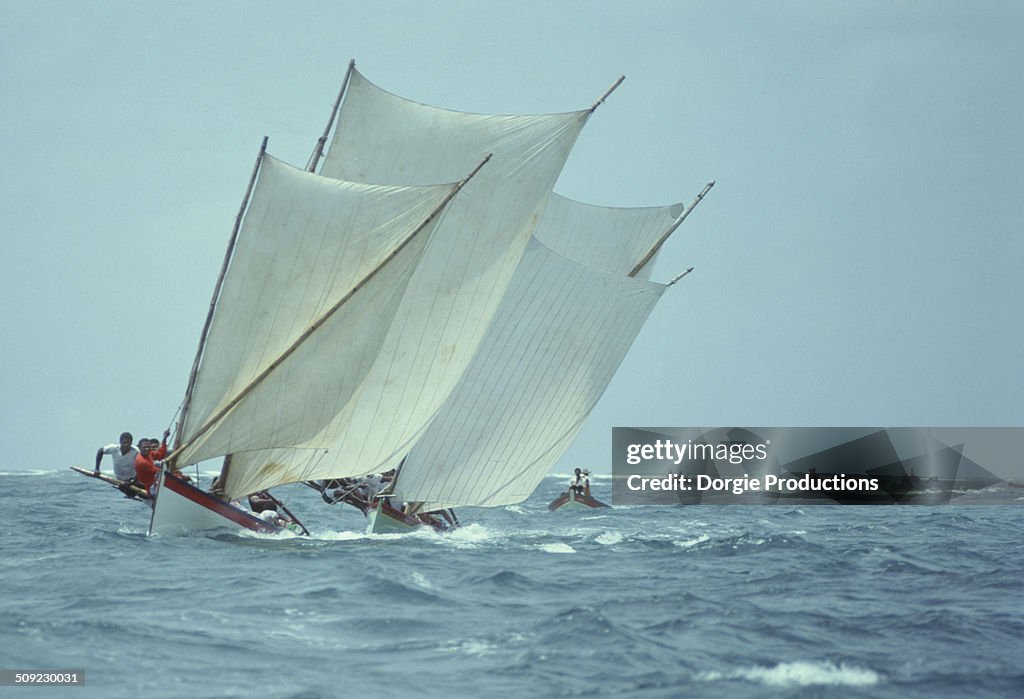 Yole sailboat race in the ocean