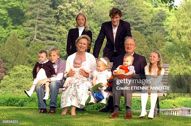 Queen Paola and King Albert II pose with their grandchildren during a photo session of the Belgian Royal family at the palace of Laken - Laeken,...