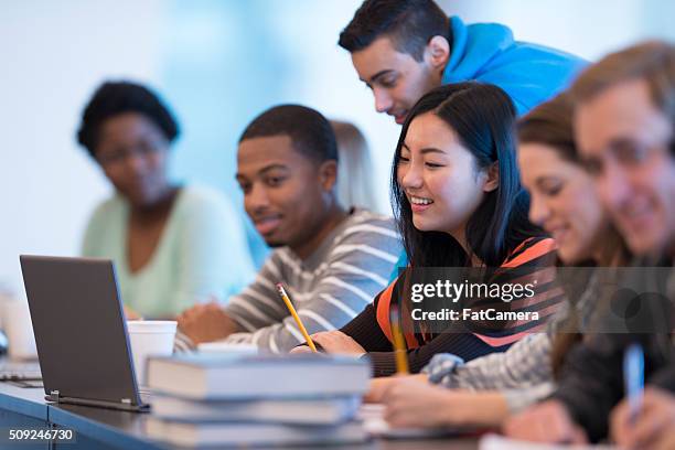 studying together in class - college students diverse stock pictures, royalty-free photos & images