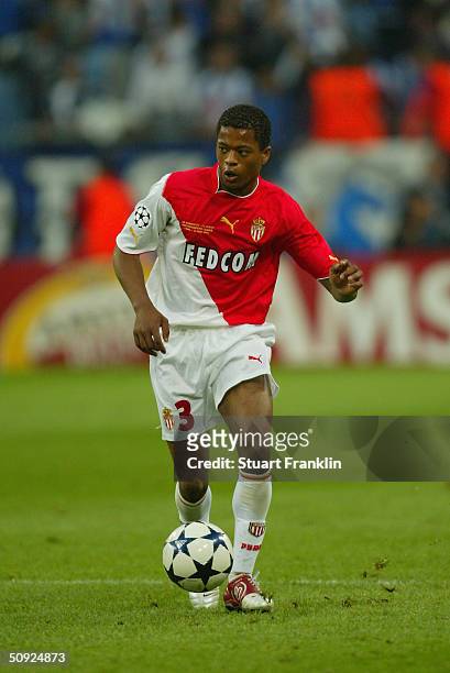 Patrice Evra of Monaco runs with the ball during the UEFA Champions League Final match between AS Monaco and FC Porto at the AufSchake Arena on May...