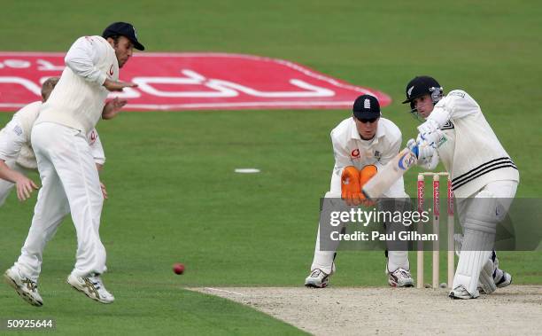 Michael Papps of New Zealand hits out during the second day of the second npower test match between England and New Zealand at Headingley Cricket...