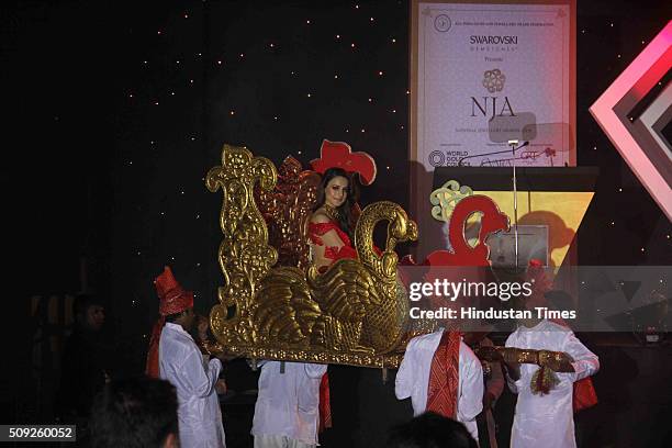 Bollywood actor Ameesha Patel during the Swarovski Gemstones National Jewellery Awards 2015-16 on February 6, 2016 in Mumbai, India.