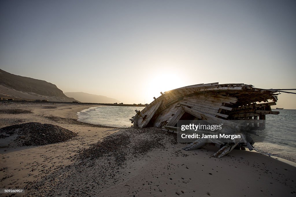 A shipwreck on a beach in Yemen