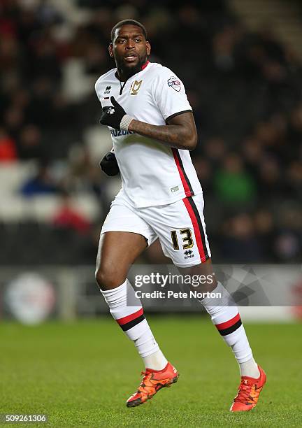 Jay Emmanuel-Thomas of Milton Keynes Dons in action during the Sky Bet Championship match between Milton Keynes Dons and Middlesbrough at StadiumMK...