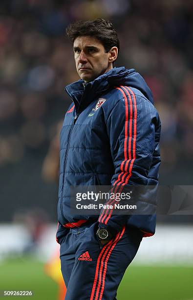 Middlesbrough Head Coach Aitor Karanka looks on during the Sky Bet Championship match between Milton Keynes Dons and Middlesbrough at StadiumMK on...