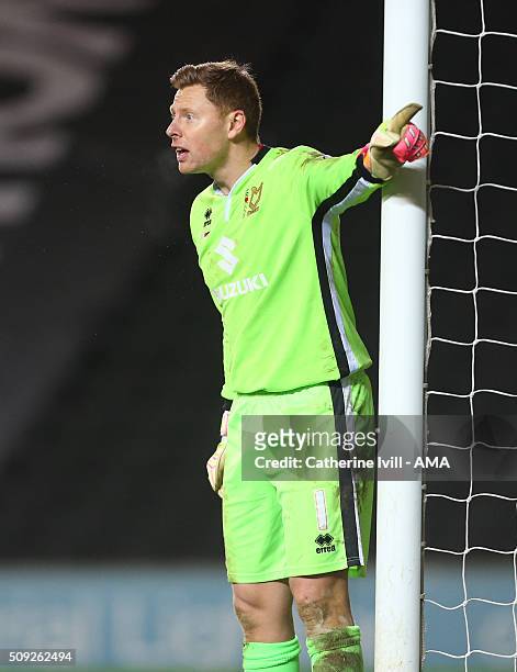 Goalkeeper David Martin of MK Dons during the Sky Bet Championship match between MK Dons and Middlesbrough at Stadium mk on February 9, 2016 in...