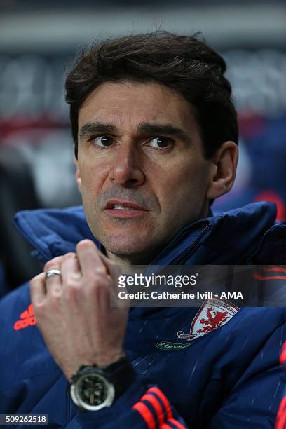 Aitor Karanka manager of Middlesbrough during the Sky Bet Championship match between MK Dons and Middlesbrough at Stadium mk on February 9, 2016 in...