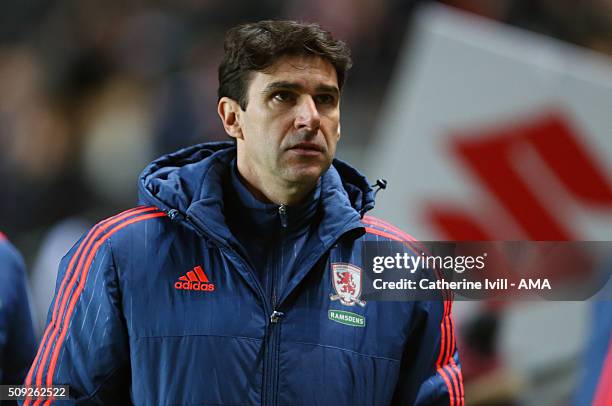 Aitor Karanka manager of Middlesbrough during the Sky Bet Championship match between MK Dons and Middlesbrough at Stadium mk on February 9, 2016 in...