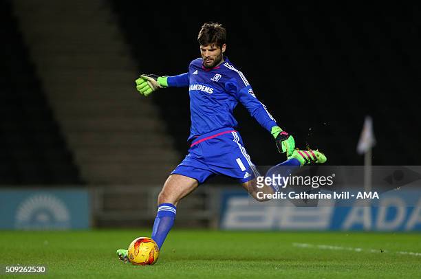 Dimi Konstantopoulos of Middlesbrough during the Sky Bet Championship match between MK Dons and Middlesbrough at Stadium mk on February 9, 2016 in...