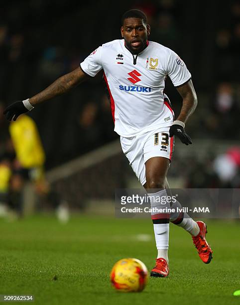 Jay Emmanuel-Thomas of MK Dons during the Sky Bet Championship match between MK Dons and Middlesbrough at Stadium mk on February 9, 2016 in Milton...