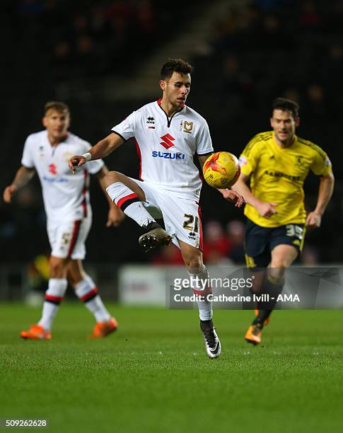 Dale Jennings of Mk Dons during the Sky Bet Championship match between MK Dons and Middlesbrough at Stadium mk on February 9, 2016 in Milton Keynes,...