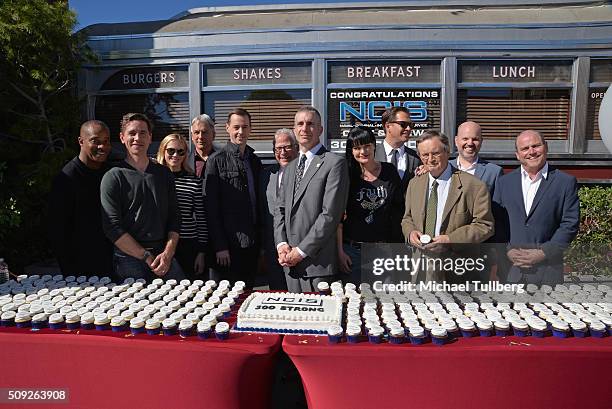 Actors Brian Dietzen, Rocky Carroll, Mark Harmon, Emily Wickersham and Sean Murray, executive producer Gary Glasberg, NCIS Director Andrew Traver and...