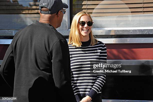 Actress Emily Wickersham attends the cake cutting celebration for "NCIS" 300th episode on February 9, 2016 in Valencia, California.