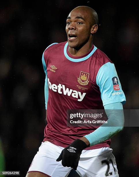 Angelo Ogbonna of West Ham United celebrates at the final whistle during The Emirates FA Cup Fourth Round Replay between West Ham United and...