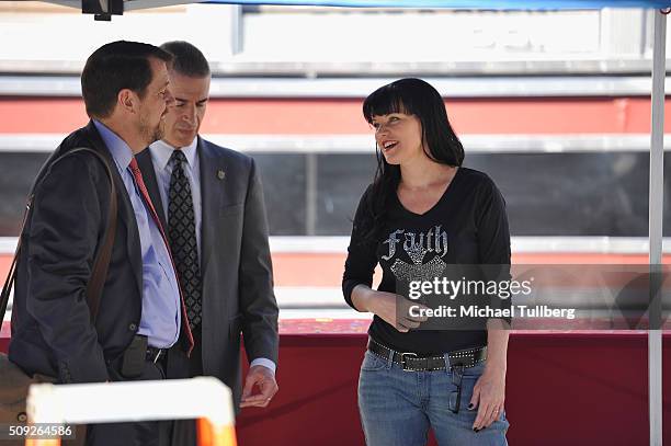 Actress Pauley Perrette attends the cake cutting celebration for "NCIS" 300th episode on February 9, 2016 in Valencia, California.