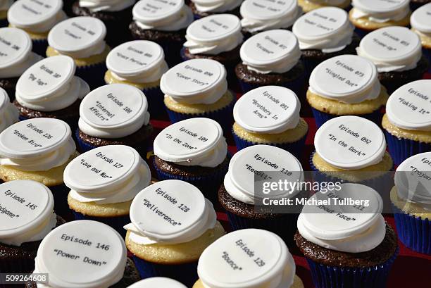 Atmosphere shot of cupcakes bearing the titles of all the episodes of "NCIS" at the cake cutting celebration for "NCIS" 300th episode on February 9,...