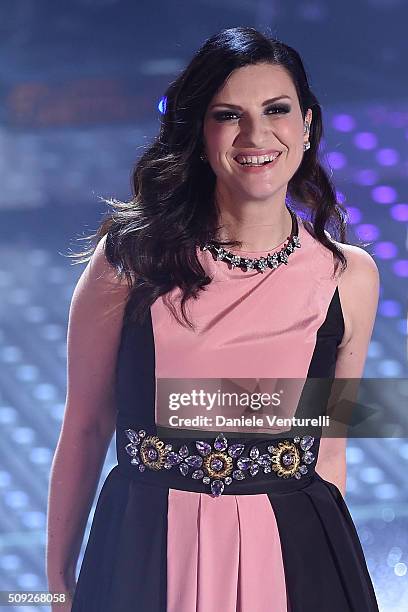 Laura Pausini attends the opening night of the 66th Festival di Sanremo 2016 at Teatro Ariston on February 9, 2016 in Sanremo, Italy.