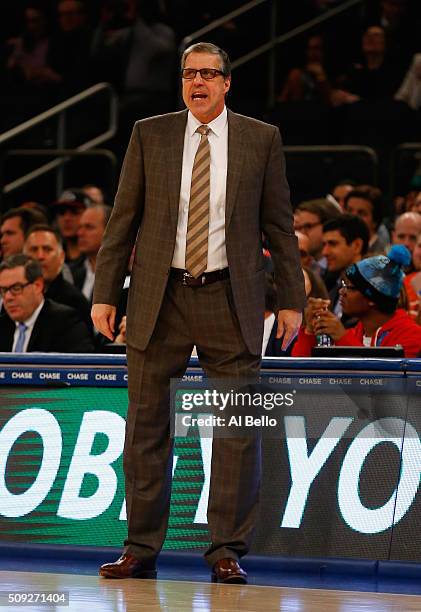 Randy Wittman of the Washington Wizards looks on against the New York Knicks during their game at Madison Square Garden on February 9, 2016 in New...