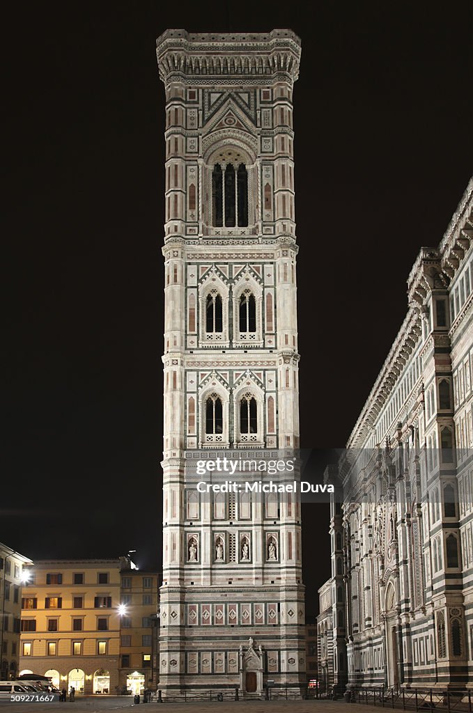 Duomo cathedral and bell tower at night