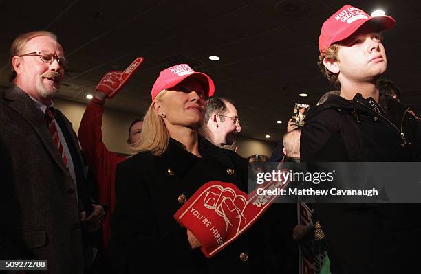 Deanne Rubinoff of Boston, MA and a supporter of Republican presidential candidate Donald Trump waits for results to come in on Primary day at his...