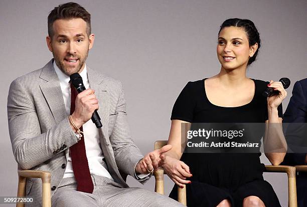 Actors Ryan Reynolds and Morena Baccarin attend Apple Store Soho Presents Meet The Actor: Ryan Reynolds, Morena Baccarin, T.J. Miller, and Ed Skrein,...