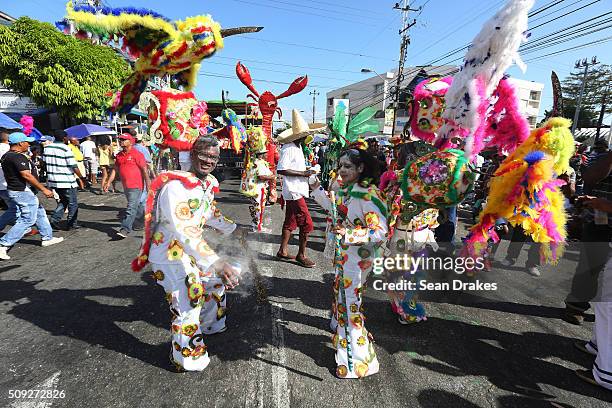 Members of the band 'A Touch of Nature' presented by Belmont Exotic Stylish Sailors perform during the Parade of Bands as part of Trinidad and Tobago...