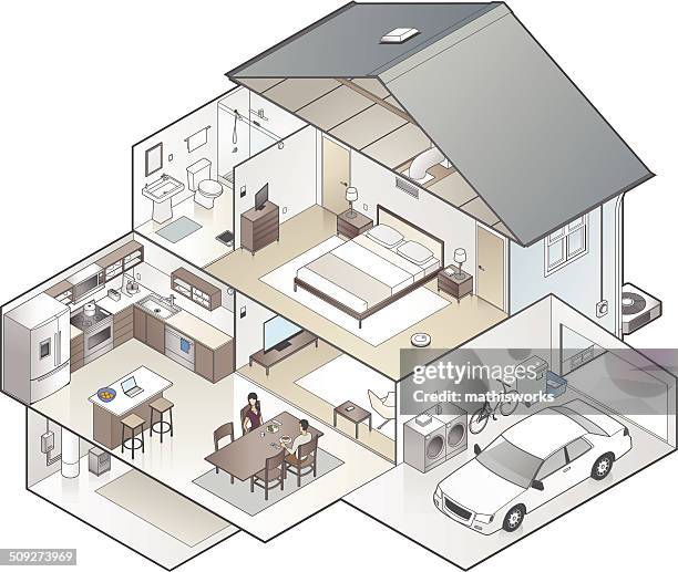 ilustraciones, imágenes clip art, dibujos animados e iconos de stock de casa ilustración de unión (cutaway) - appliance