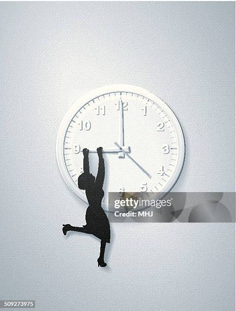 office clock and woman in the style of paper collage - mhj stock illustrations