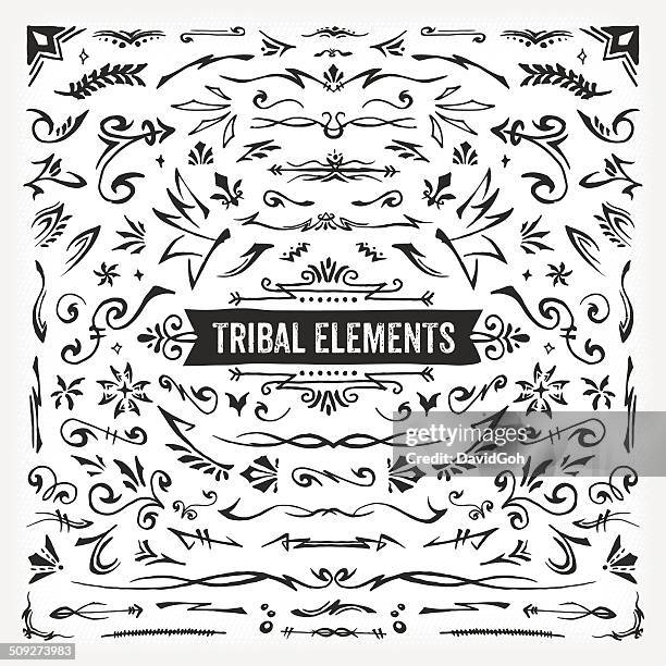 ilustraciones, imágenes clip art, dibujos animados e iconos de stock de dibujados a mano elementos tribal - cultura indígena