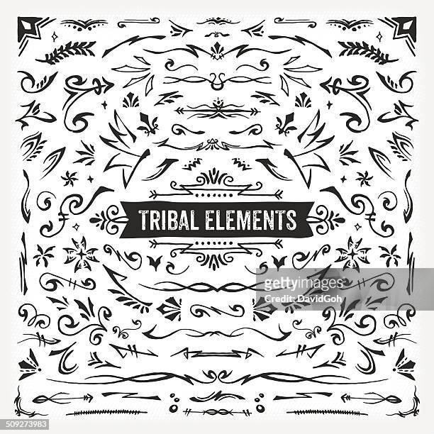 ilustrações, clipart, desenhos animados e ícones de elementos desenhados à mão tribal - florear