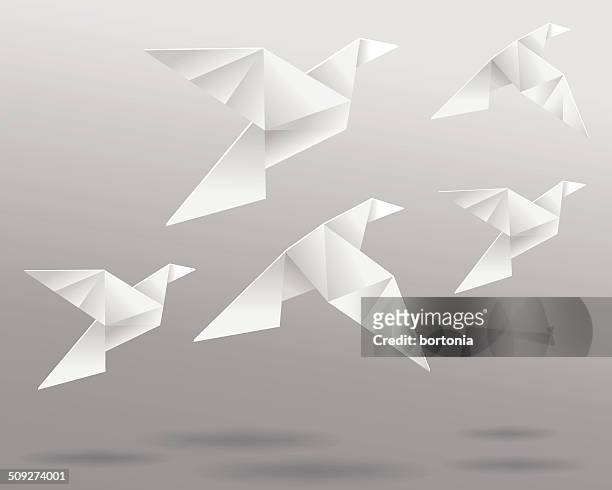 stockillustraties, clipart, cartoons en iconen met origami birds in flight - 3d bird