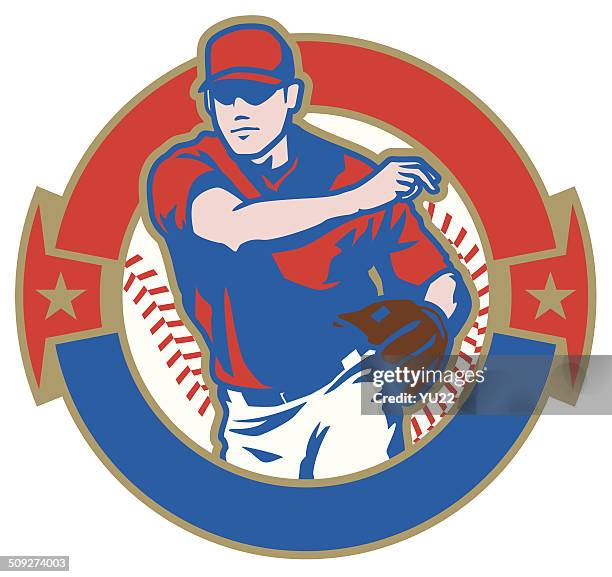 baseball player crest - follow through stock illustrations