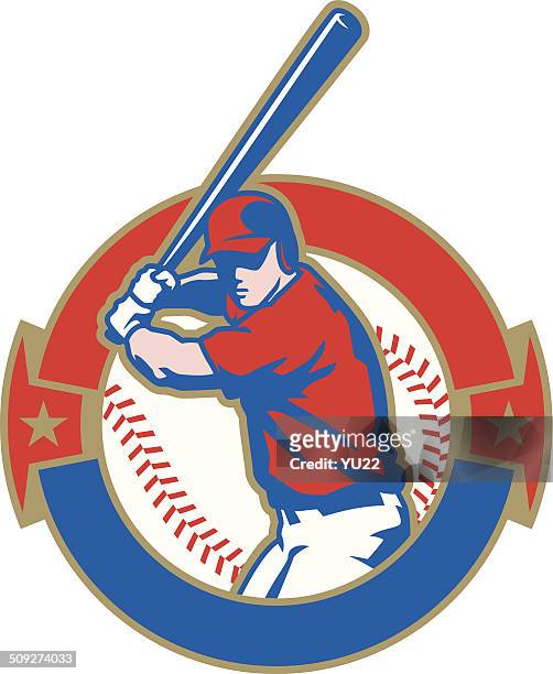 baseball batter crest - baseball bat swing stock illustrations