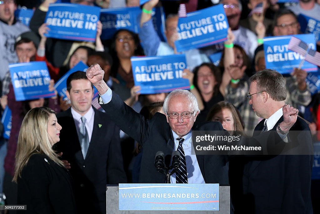 Democratic presidential candidate, Sen. Bernie Sanders Holds NH Primary Night Gathering