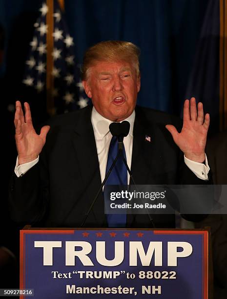 Republican presidential candidate Donald Trump speaks after Primary day at his election night watch party at the Executive Court Banquet facility on...