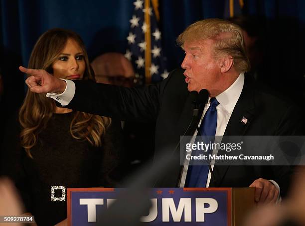 Republican presidential candidate Donald Trump speaks after Primary day at his election night watch party at the Executive Court Banquet facility on...